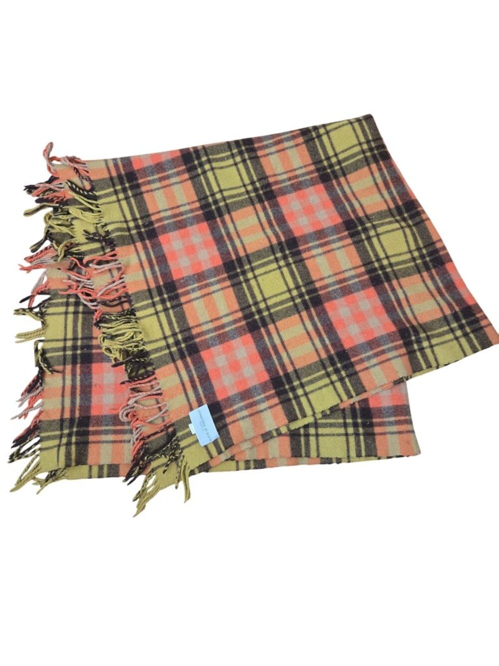 Johnstons Of Elgin Camel Hair Plaid Throw Blanket Fringe Scotland Orange Gold